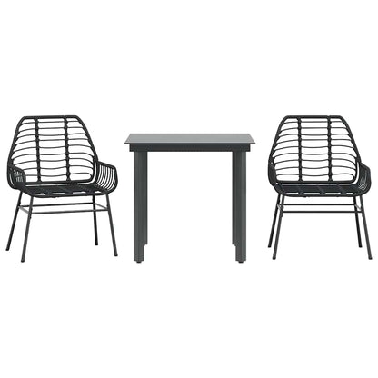 3 Piece Garden Dining Set Black Poly Rattan Glass