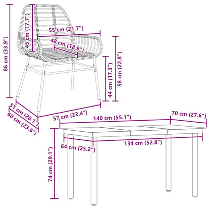 5 Piece Garden Dining Set Black Poly Rattan Glass