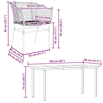 5 Piece Garden Dining Set Black Poly Rattan Glass