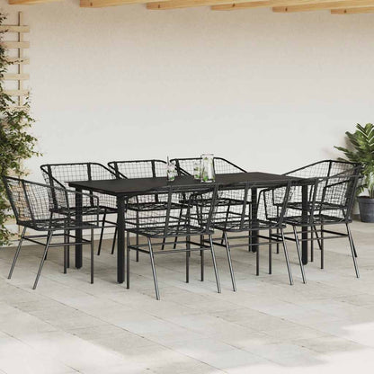 9 Piece Garden Dining Set Black Poly Rattan Glass
