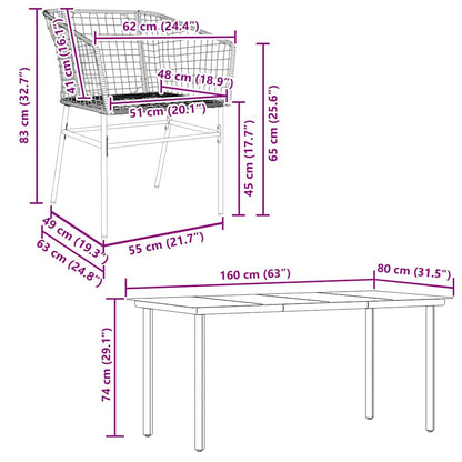 7 Piece Garden Dining Set Brown Poly Rattan Glass