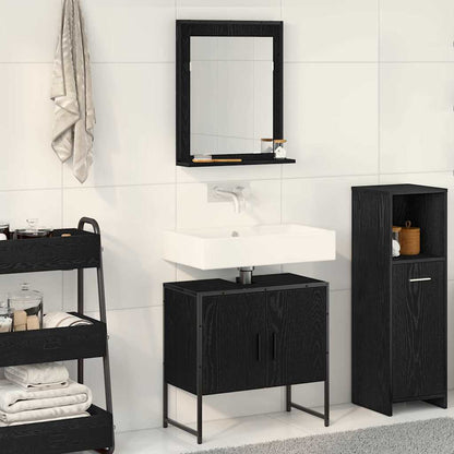 Bathroom Furniture Set Wall-mounted 2 pcs Black Engineered wood