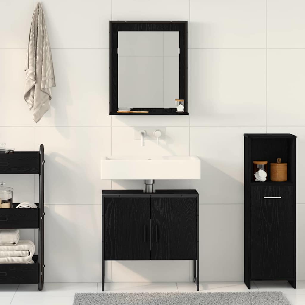 Bathroom Furniture Set Wall-mounted 2 pcs Black Engineered wood