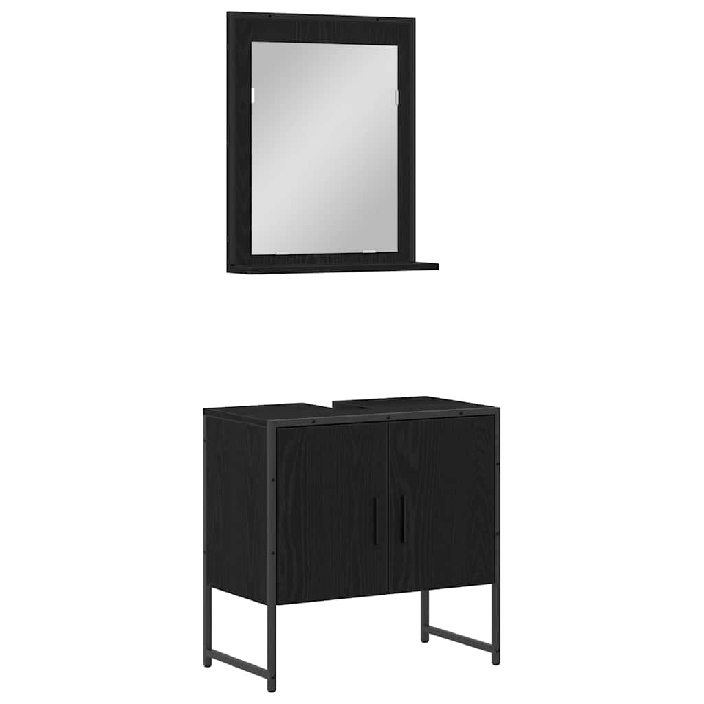 Bathroom Furniture Set Wall-mounted 2 pcs Black Engineered wood