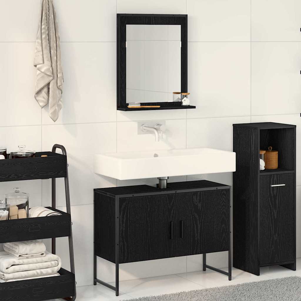 Bathroom Furniture Set Wall-mounted 2 pcs Black Engineered wood