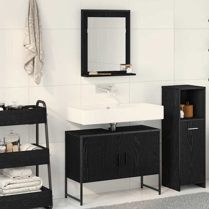 Bathroom Furniture Set Wall-mounted 2 pcs Black Engineered wood