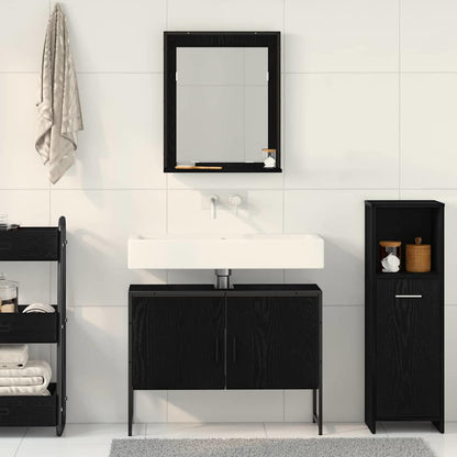 Bathroom Furniture Set Wall-mounted 2 pcs Black Engineered wood