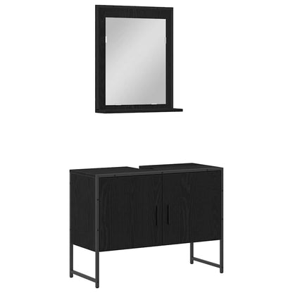 Bathroom Furniture Set Wall-mounted 2 pcs Black Engineered wood