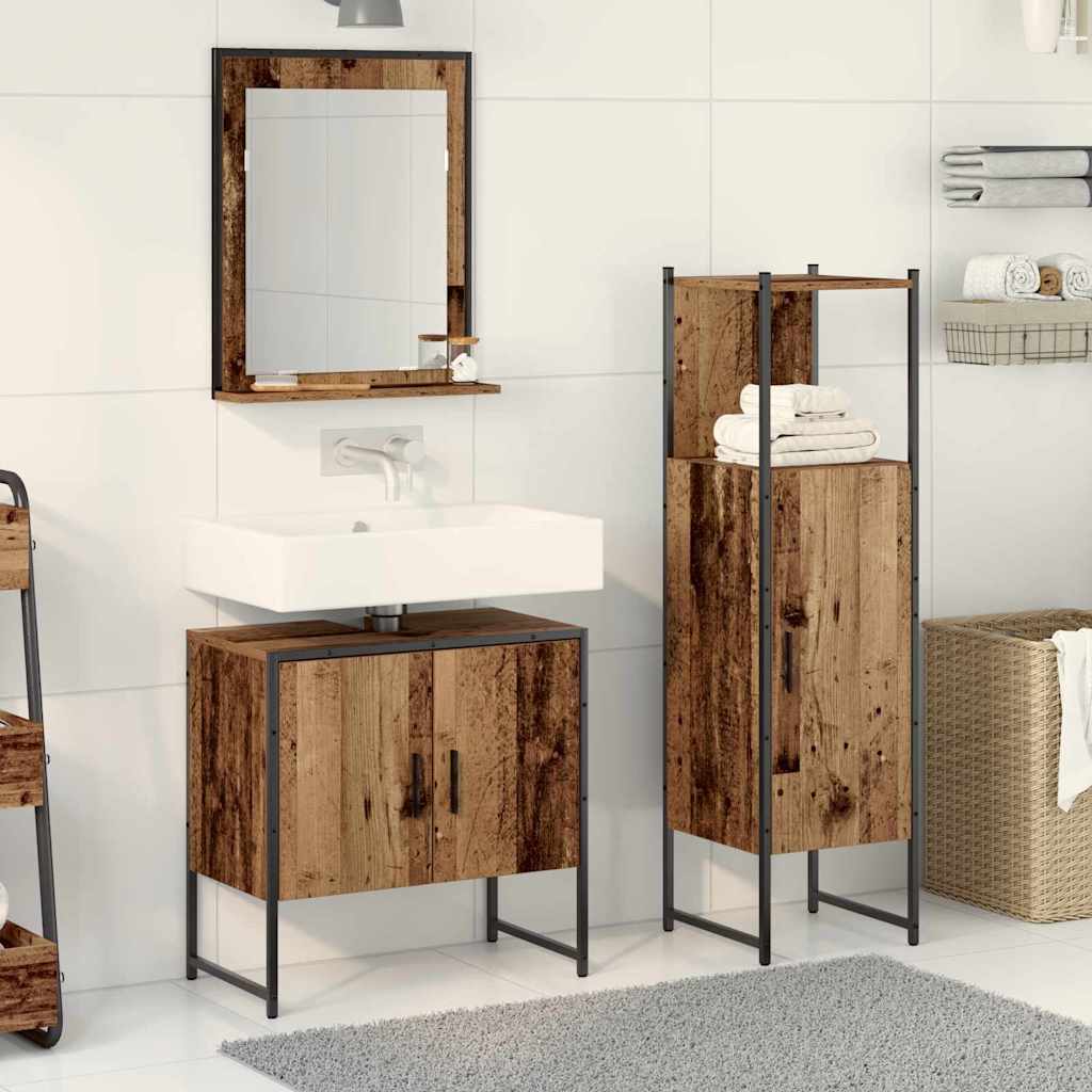 Bathroom Furniture Set with Shelf 3 pcs Brown Engineered wood