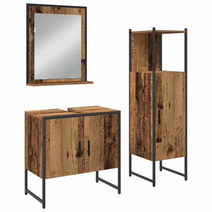 Bathroom Furniture Set with Shelf 3 pcs Brown Engineered wood