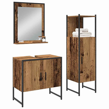 Bathroom Furniture Set with Shelf 3 pcs Brown Engineered wood