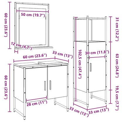 Bathroom Furniture Set with Shelf 3 pcs Brown Engineered wood