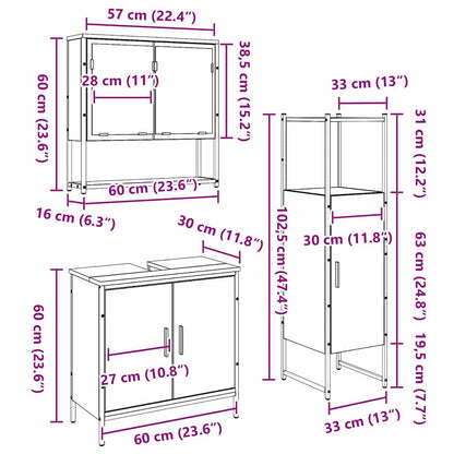 Bathroom Furniture Set with Door 3 pcs Brown 33 x 33 x 102.5 cm