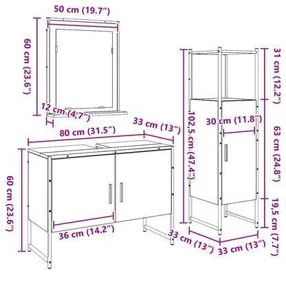 Bathroom Furniture Set with Door 3 pcs Brown 33 x 33 x 102.5 cm