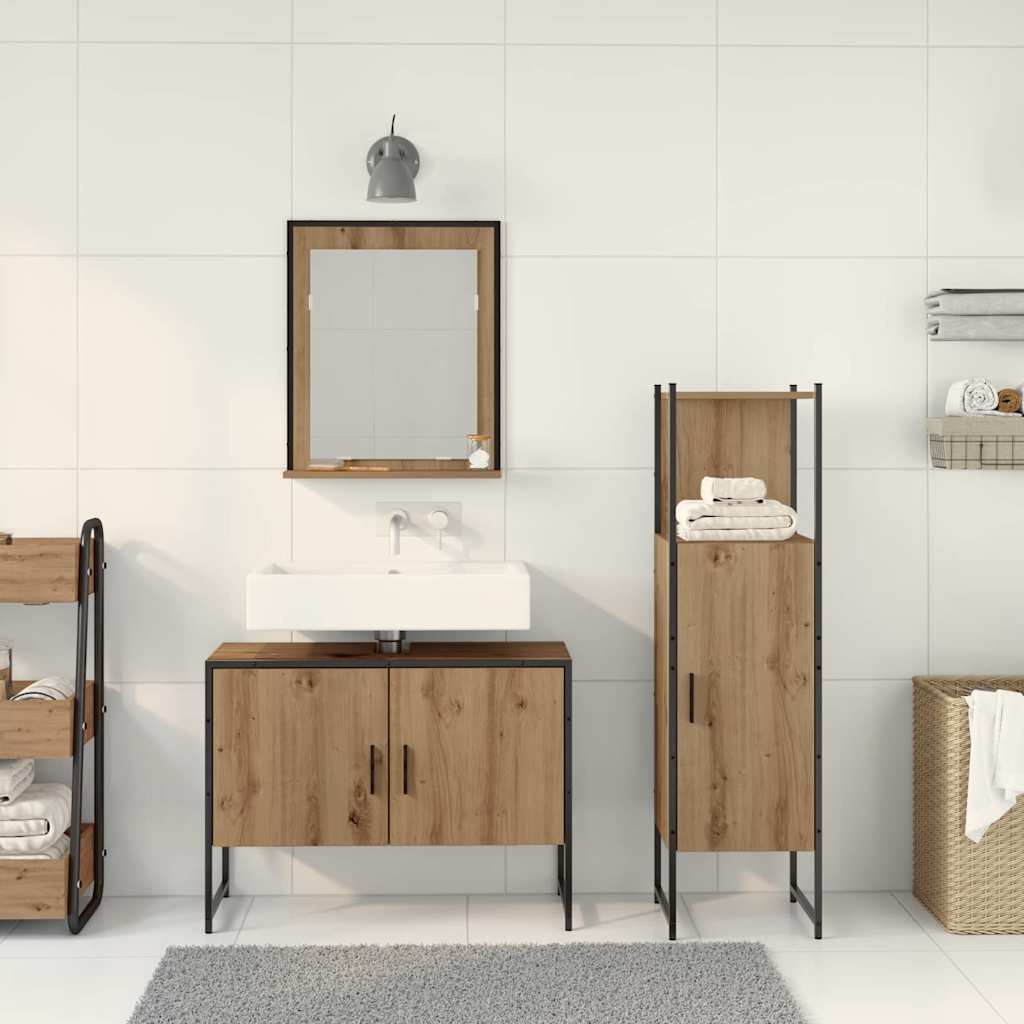 Bathroom Furniture Set with Door 3 pcs Brown 33 x 33 x 102.5 cm