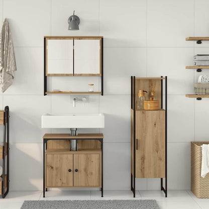 Bathroom Furniture Set with Door 3 pcs Brown 33 x 33 x 120.5 cm