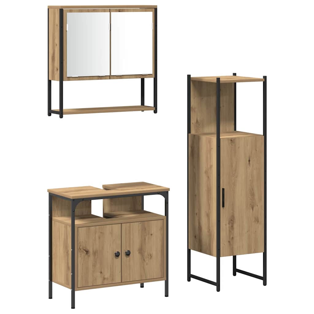 Bathroom Furniture Set with Door 3 pcs Brown 33 x 33 x 120.5 cm