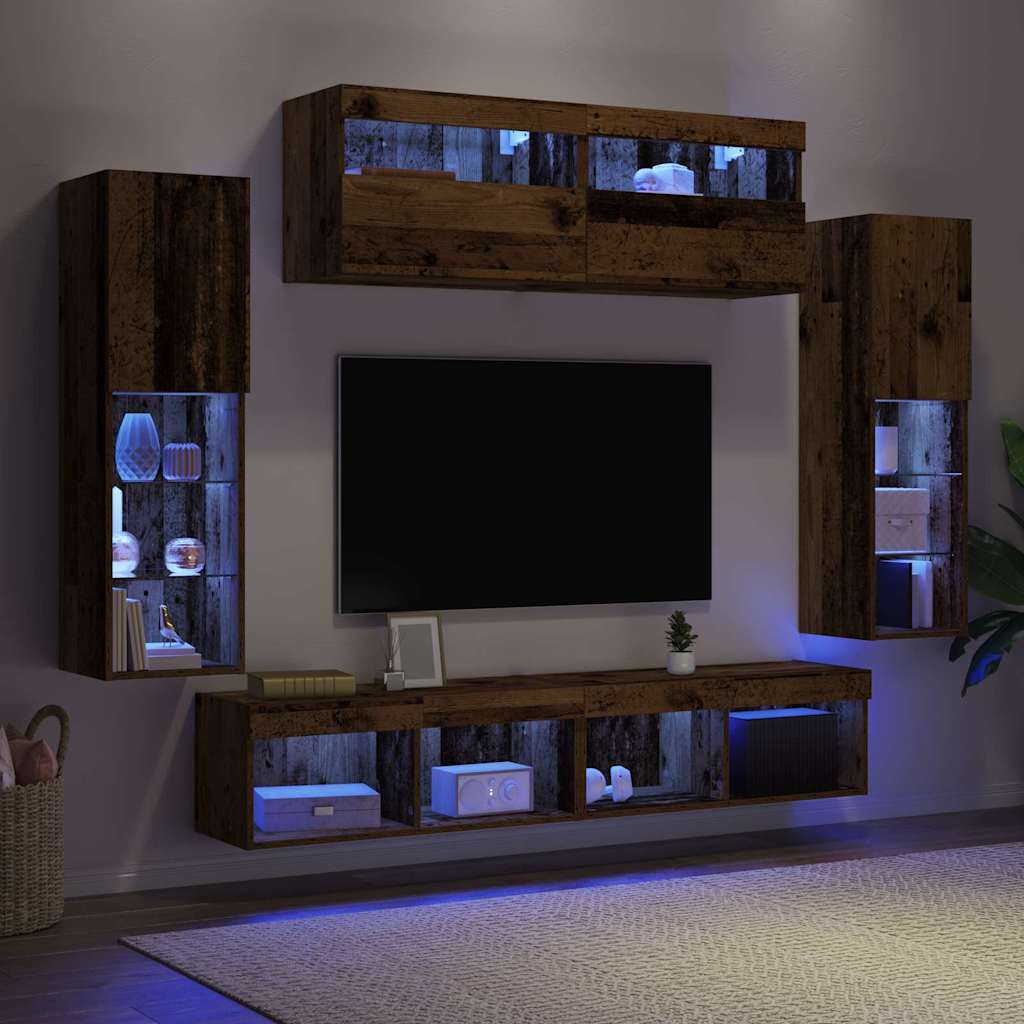 TV Cabinet Set Wall-mounted 6 pcs Old wood Engineered wood