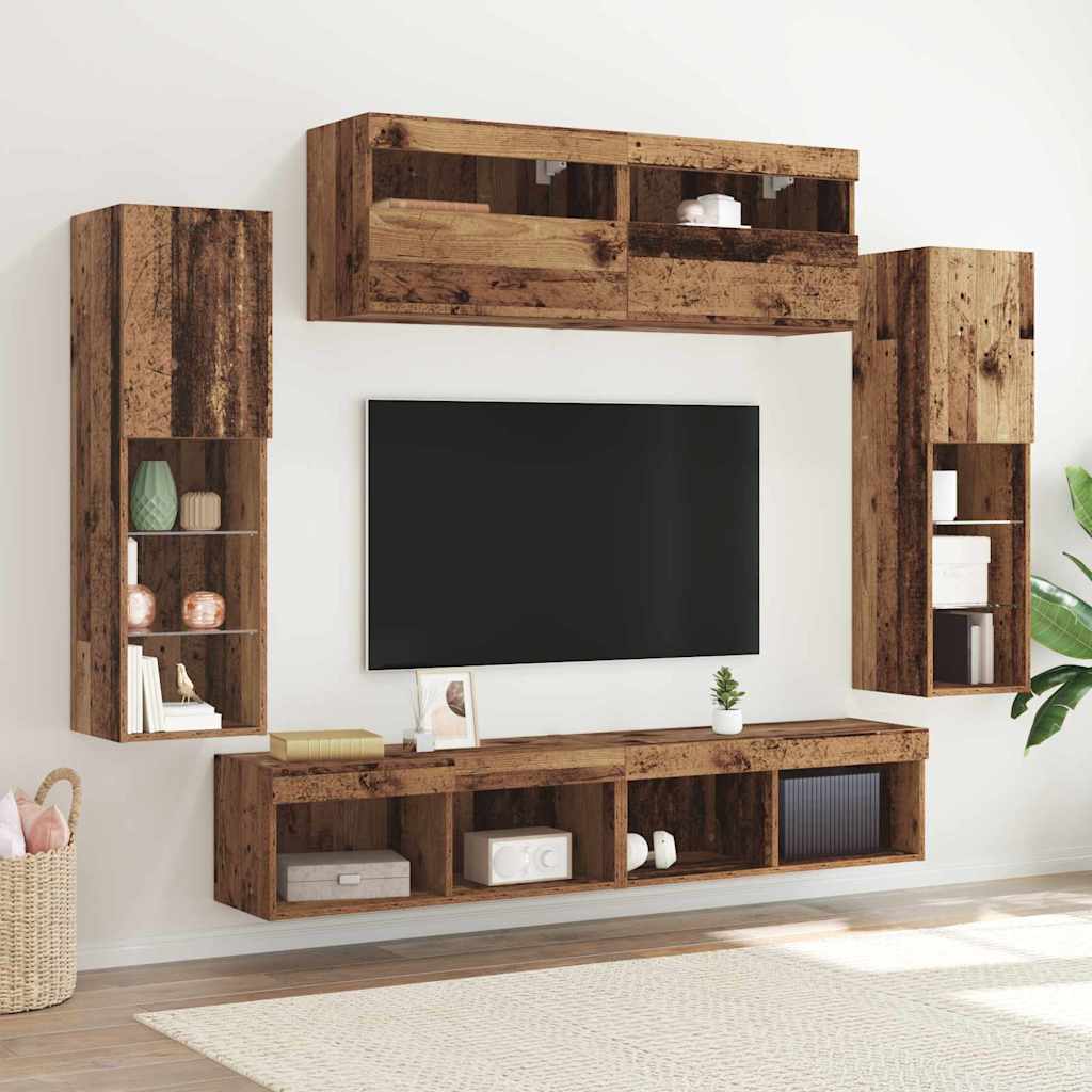 TV Cabinet Set Wall-mounted 6 pcs Old wood Engineered wood