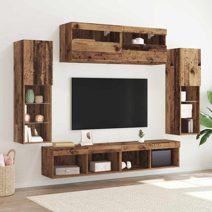 TV Cabinet Set Wall-mounted 6 pcs Old wood Engineered wood