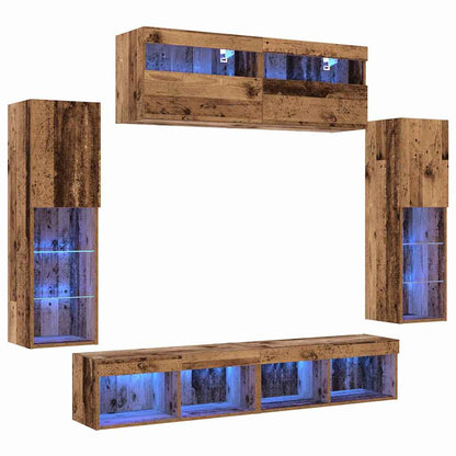 TV Cabinet Set Wall-mounted 6 pcs Old wood Engineered wood