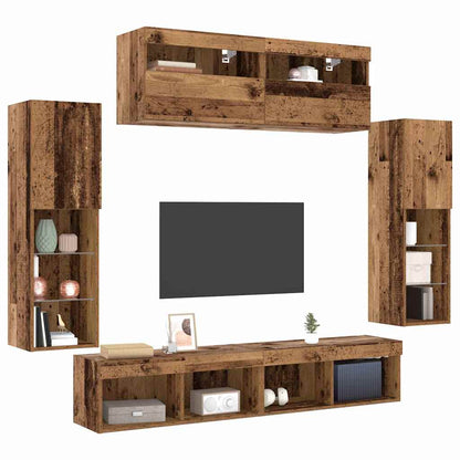TV Cabinet Set Wall-mounted 6 pcs Old wood Engineered wood