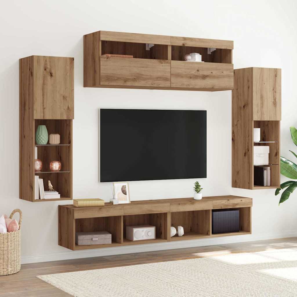 TV Cabinet Set Wall-mounted 6 pcs Artisan oak Engineered wood