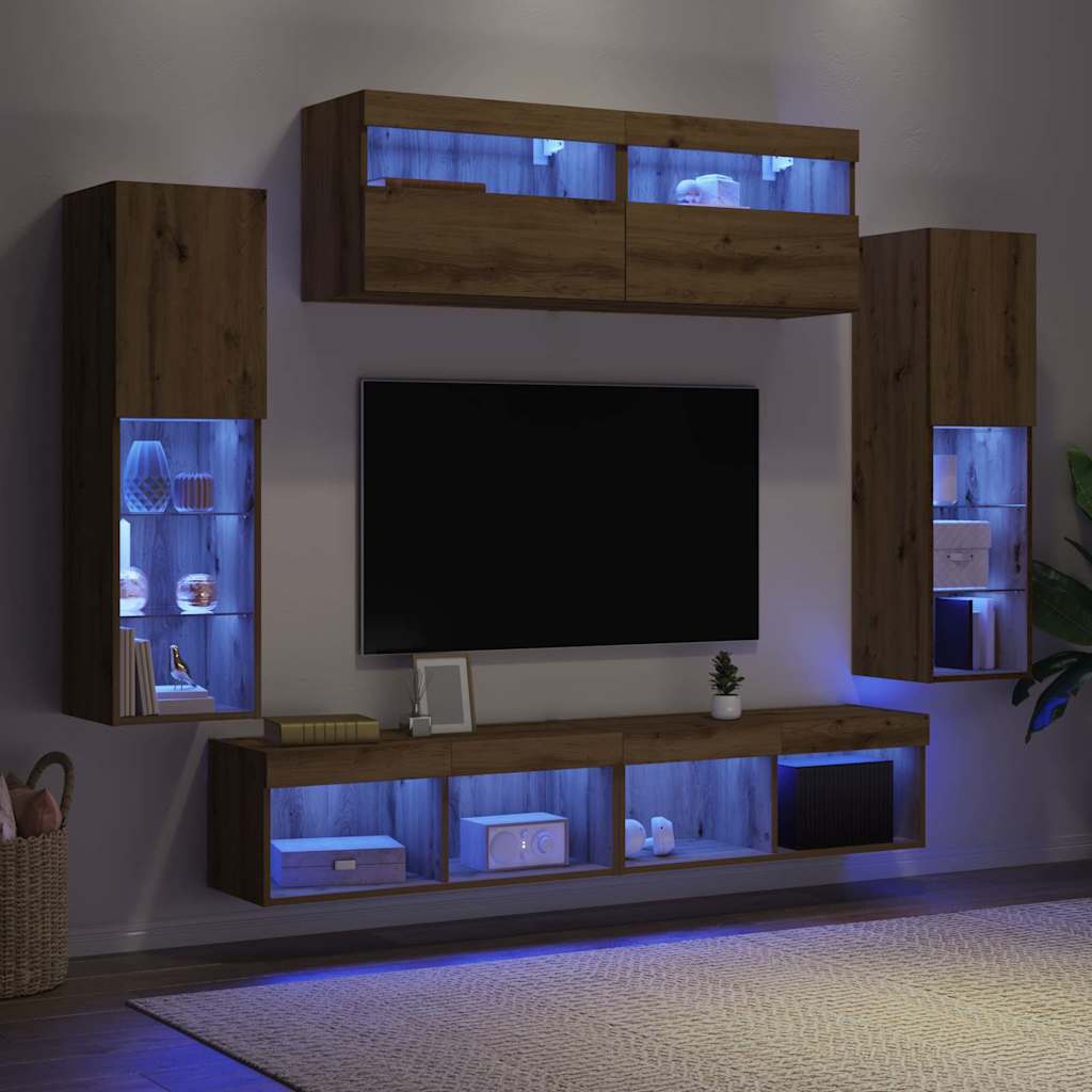 TV Cabinet Set Wall-mounted 6 pcs Artisan oak Engineered wood