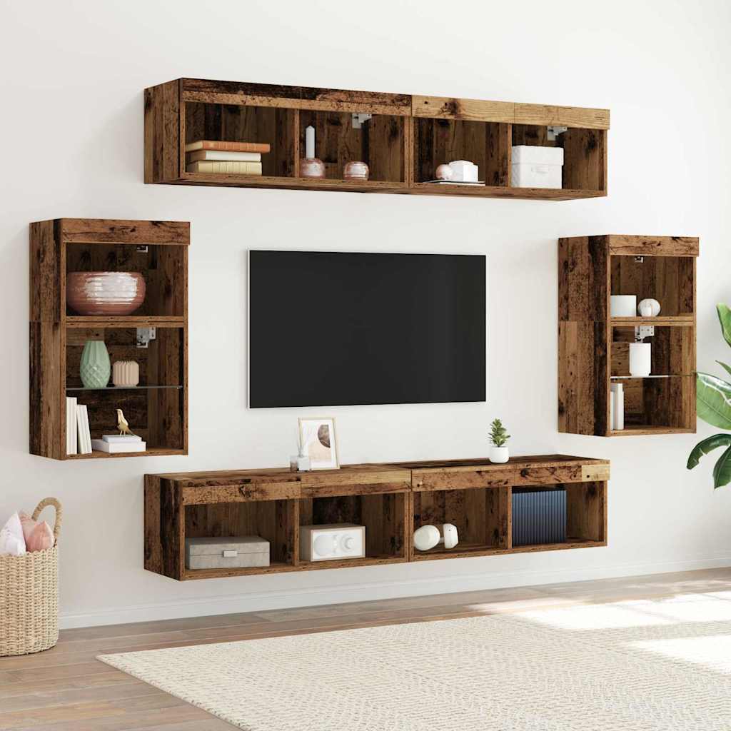 TV Cabinet Set Wall-mounted 8 pcs Old wood Engineered wood