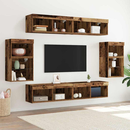 TV Cabinet Set Wall-mounted 8 pcs Old wood Engineered wood