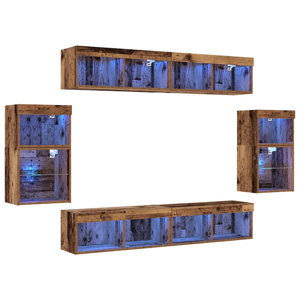 TV Cabinet Set Wall-mounted 8 pcs Old wood Engineered wood