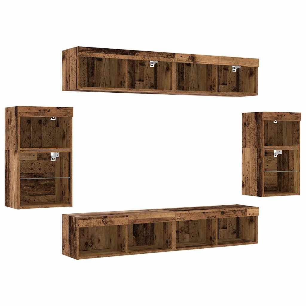 TV Cabinet Set Wall-mounted 8 pcs Old wood Engineered wood