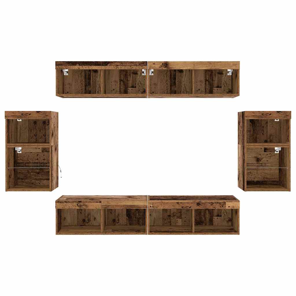 TV Cabinet Set Wall-mounted 8 pcs Old wood Engineered wood