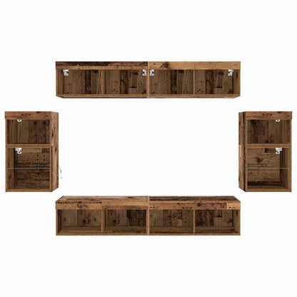 TV Cabinet Set Wall-mounted 8 pcs Old wood Engineered wood