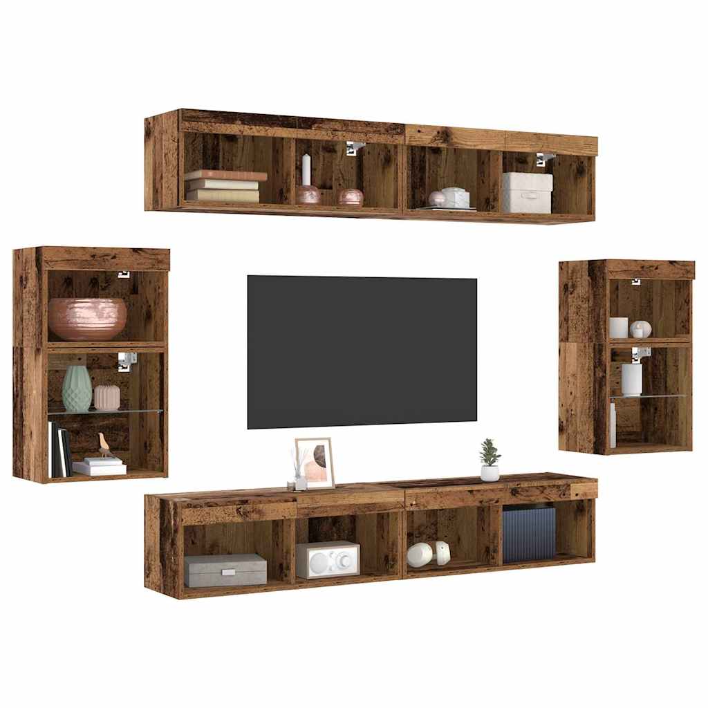 TV Cabinet Set Wall-mounted 8 pcs Old wood Engineered wood