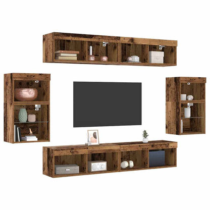 TV Cabinet Set Wall-mounted 8 pcs Old wood Engineered wood