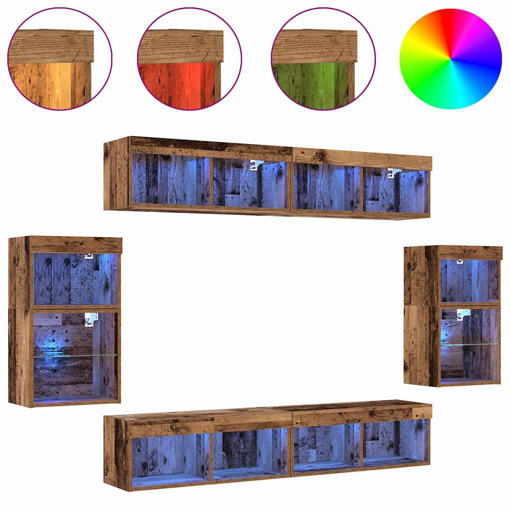 TV Cabinet Set Wall-mounted 8 pcs Old wood Engineered wood