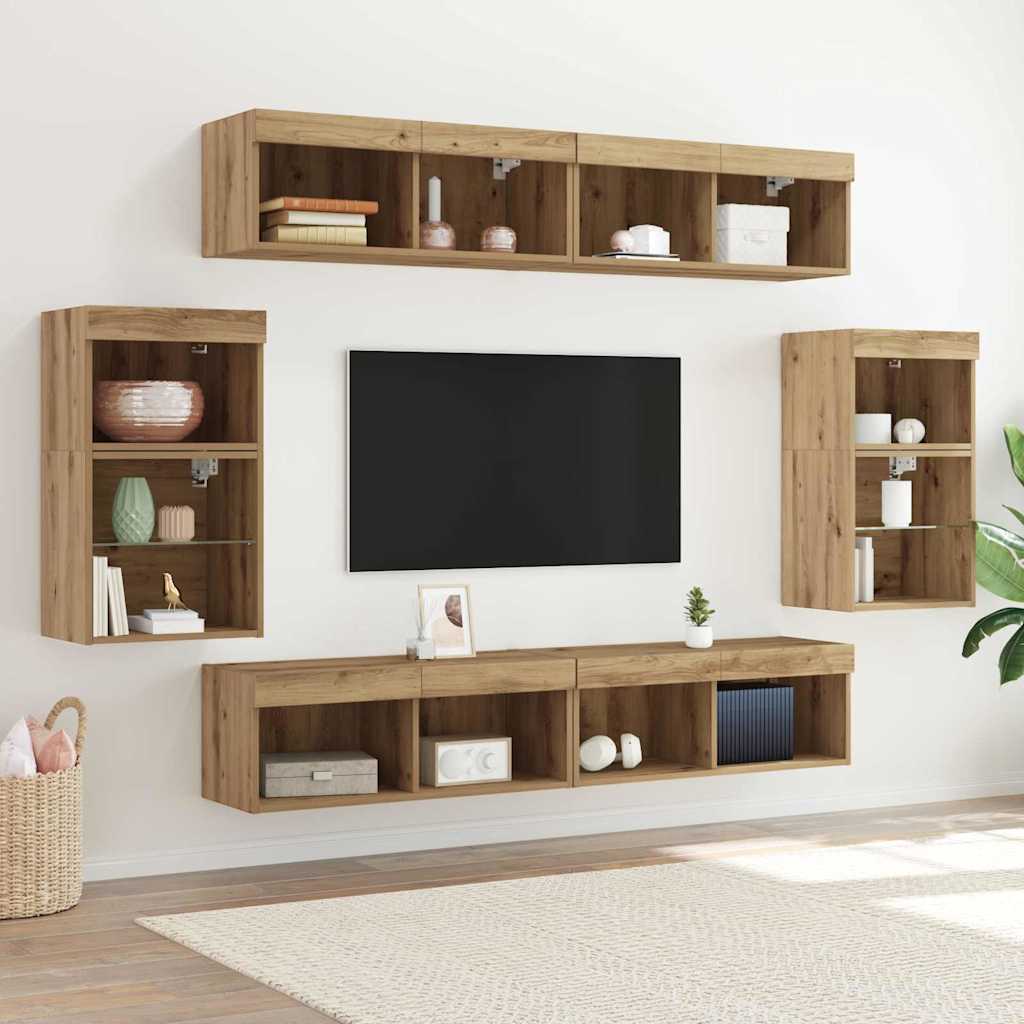 TV Cabinet Set Wall-mounted 8 pcs Artisan oak Engineered wood