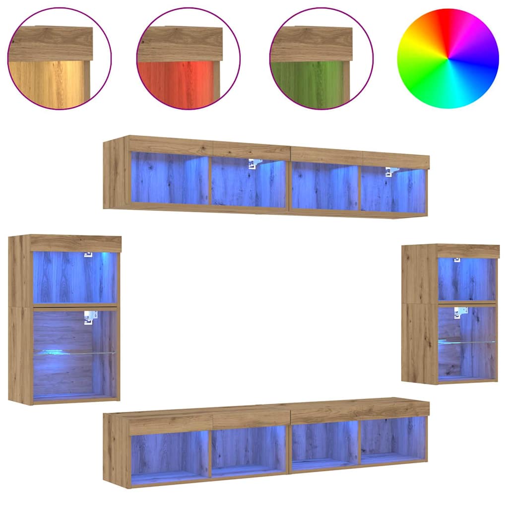 TV Cabinet Set Wall-mounted 8 pcs Artisan oak Engineered wood