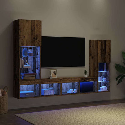 TV Cabinet with LED Strip Lights 4 pcs Old wood Engineered wood