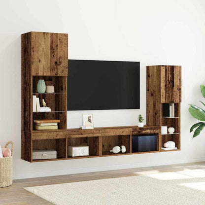 TV Cabinet with LED Strip Lights 4 pcs Old wood Engineered wood