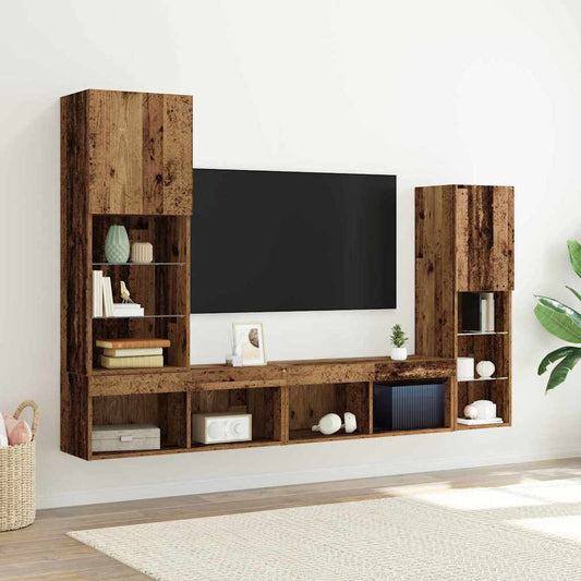 TV Cabinet with LED Strip Lights 4 pcs Old wood Engineered wood