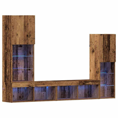 TV Cabinet with LED Strip Lights 4 pcs Old wood Engineered wood
