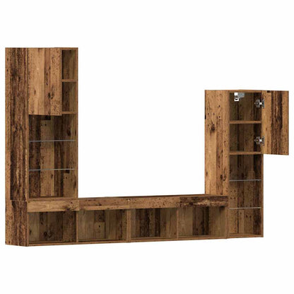 TV Cabinet with LED Strip Lights 4 pcs Old wood Engineered wood