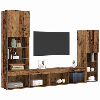TV Cabinet with LED Strip Lights 4 pcs Old wood Engineered wood