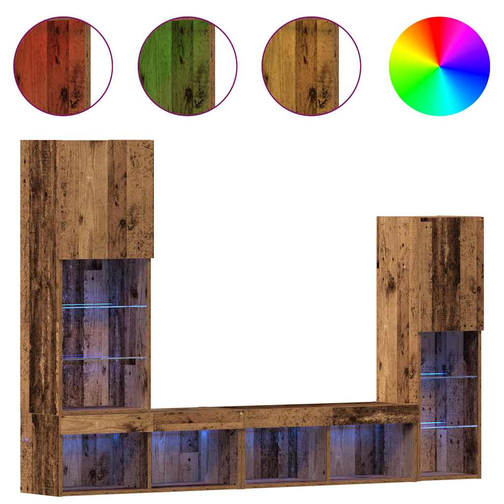 TV Cabinet with LED Strip Lights 4 pcs Old wood Engineered wood