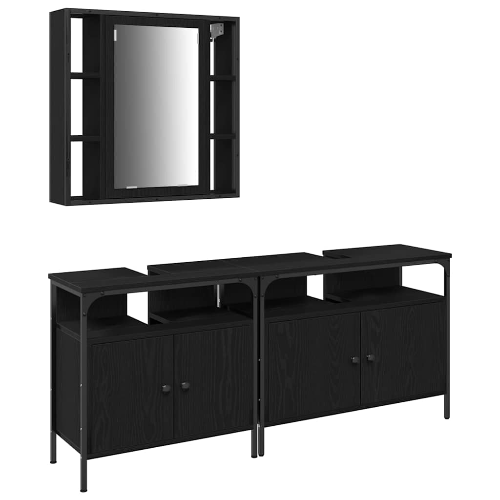 Bathroom Vanity Units with Shelf 3 pcs Black 80 x 30 x 60 cm