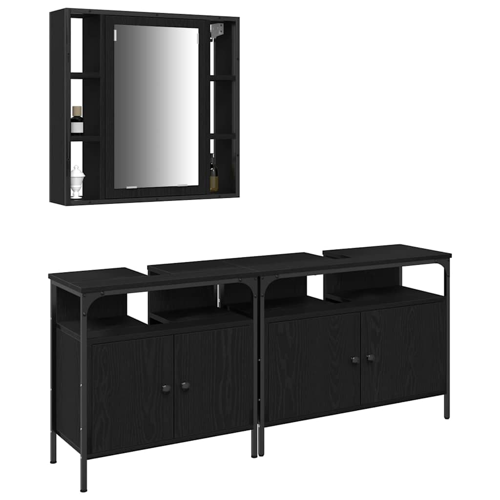 Bathroom Vanity Units with Shelf 3 pcs Black 80 x 30 x 60 cm