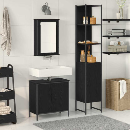Bathroom Furniture Set with Shelf 3 pcs Black Engineered wood