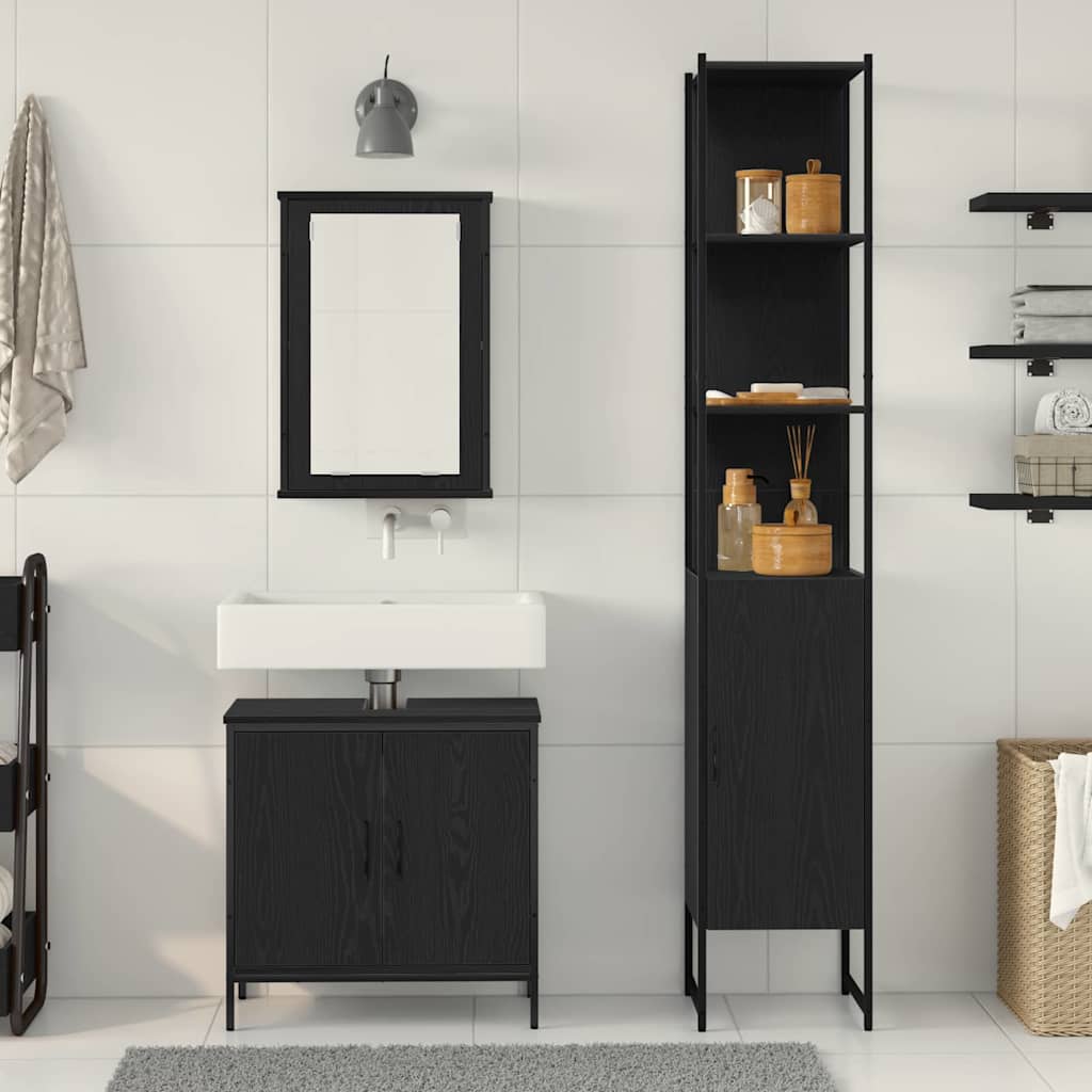 Bathroom Furniture Set with Shelf 3 pcs Black Engineered wood